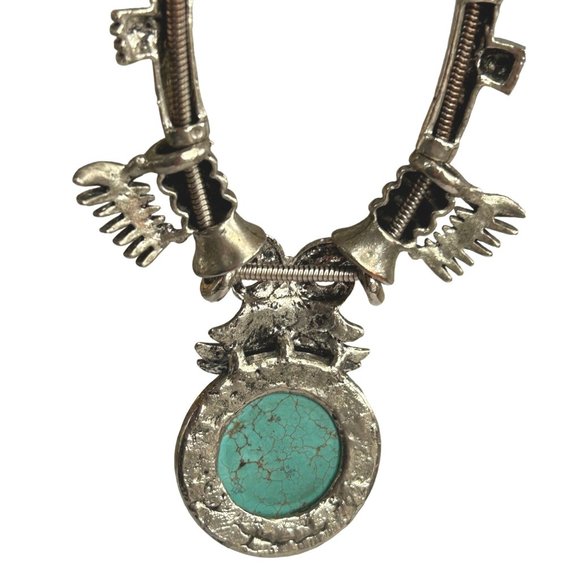 Silver Tone Howlite Statement Bib Necklace Southwestern - Picture 3 of 8